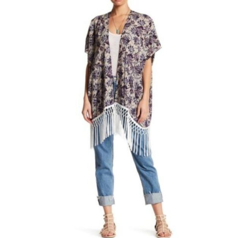 Roffe Accessories Paisley Kimono w/ Fringes Topper
